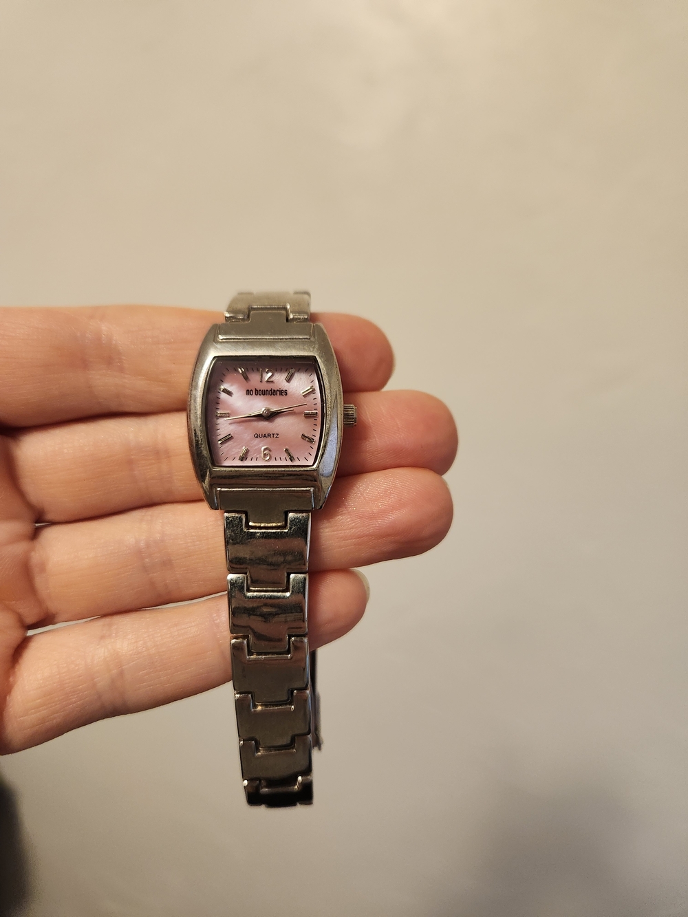Vintage 90s Y2k No Boundaries Silver Link Watch with Pink Dial